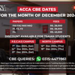 ACCA CBE December 2024 exam dates for TSA P.E.C.H.S and North Campuses with fees and schedule