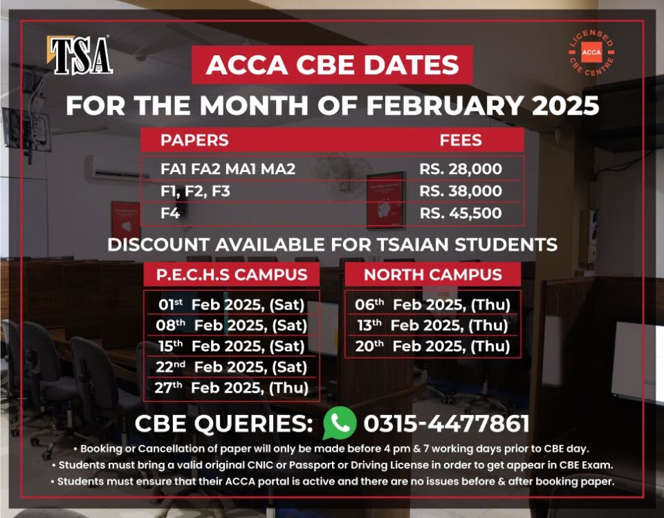 ACCA CBE Testing Center Dates February 2025 - P.E.C.H.S and North Campus TSA